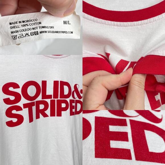 Solid and Striped Graphic Red White Short Sleeve Ringer Baby Tee Crop Top Medium - Picture 11 of 11